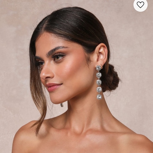 Lulus Made to Glow Silver Rhinestone Drop Earrings Wedding Bridal White Diamond - Picture 3 of 5